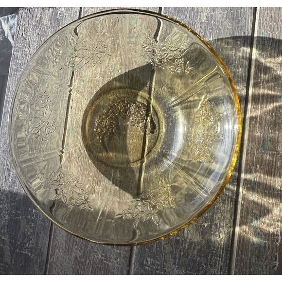 Federal Glass Sharon Amber Cabbage Rose Bowl Depression Glass 8.5" Yellow Dish - Picture 13 of 13